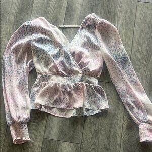 Women's Pink and Blue Leopard Print peplum Top